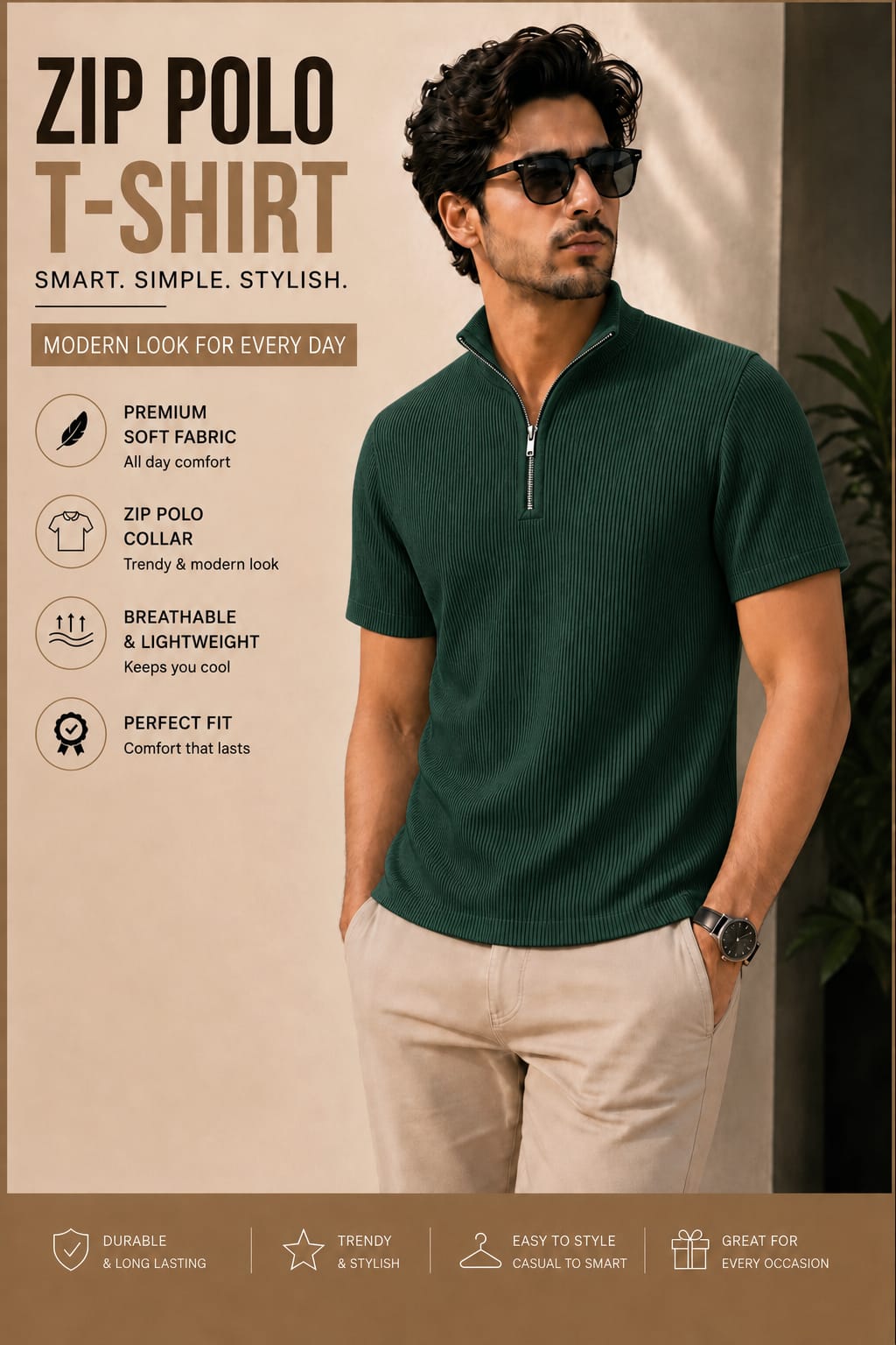 Mens Zipper Polo