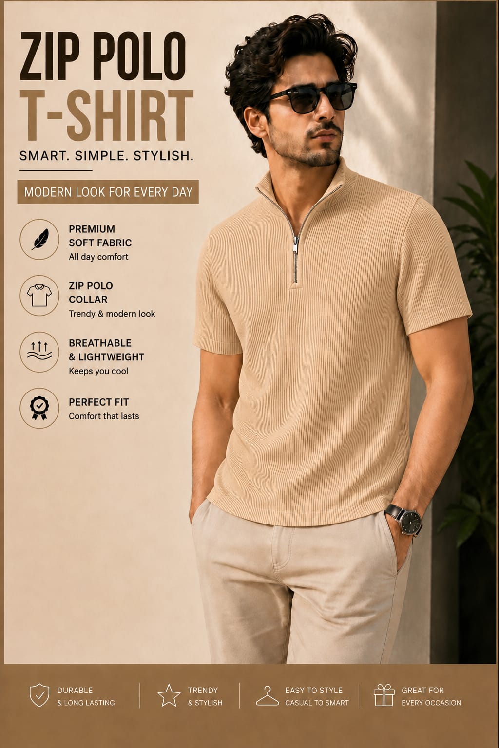 Mens Zipper Polo