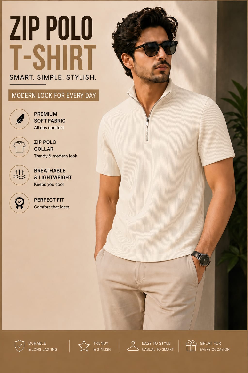 Mens Zipper Polo
