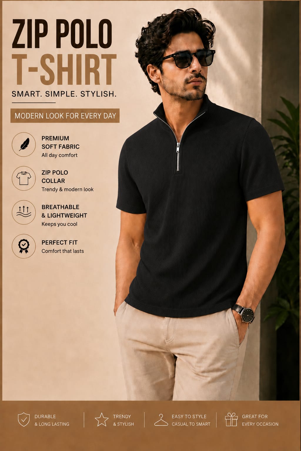 Mens Zipper Polo