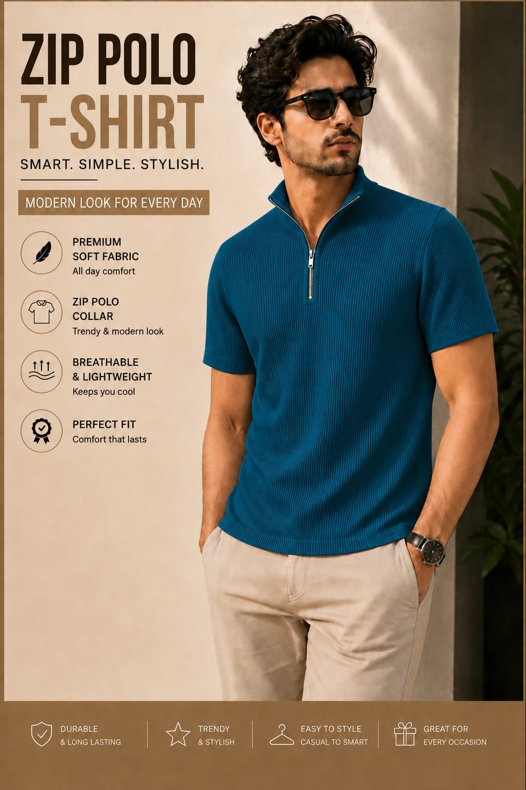 Mens Zipper Polo