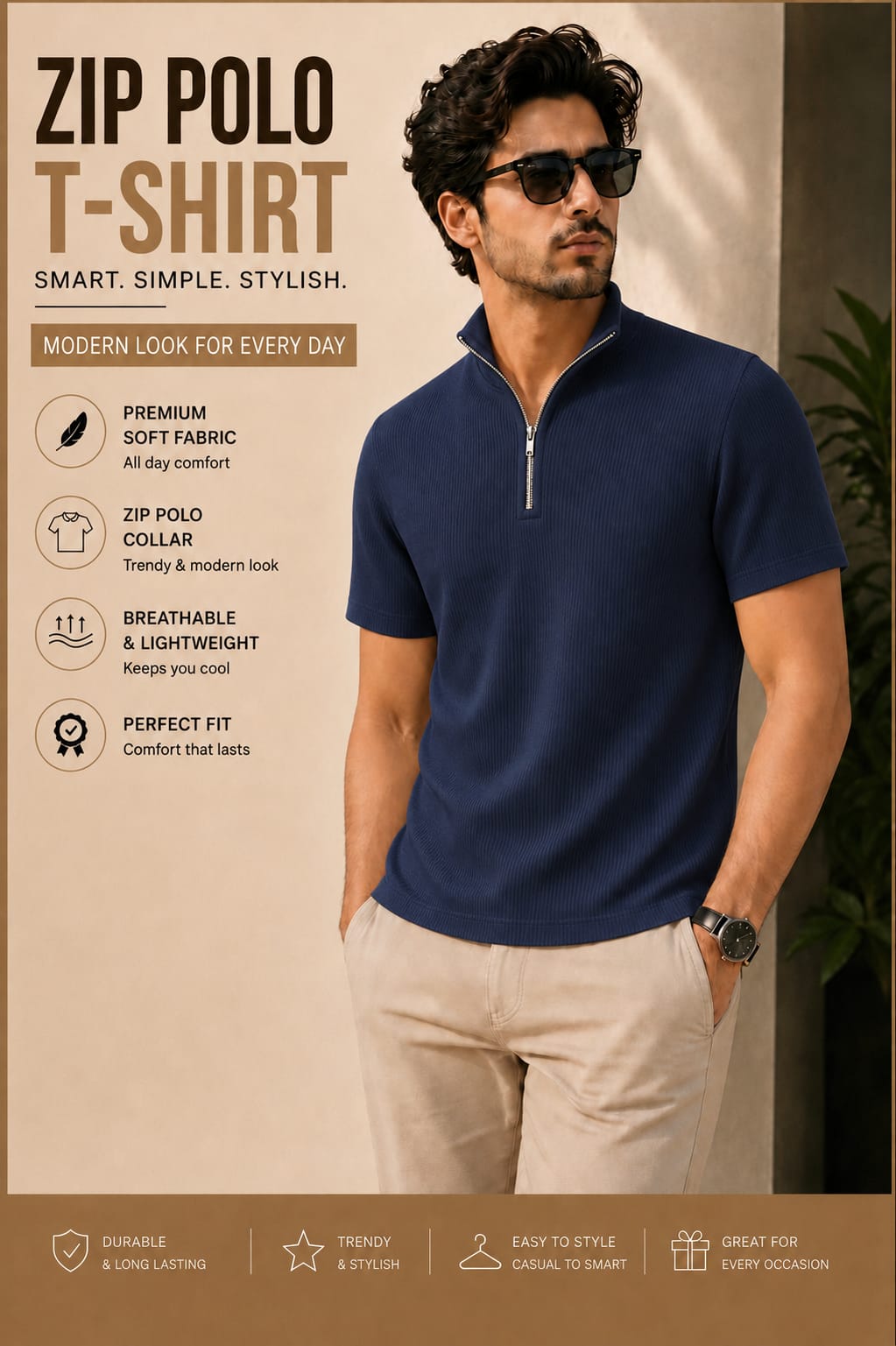 Mens Zipper Polo