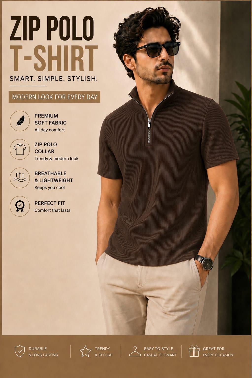 Mens Zipper Polo