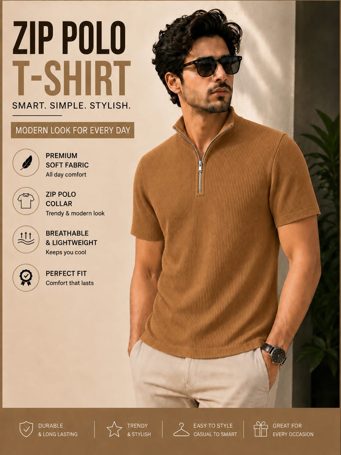 Mens Zipper Polo