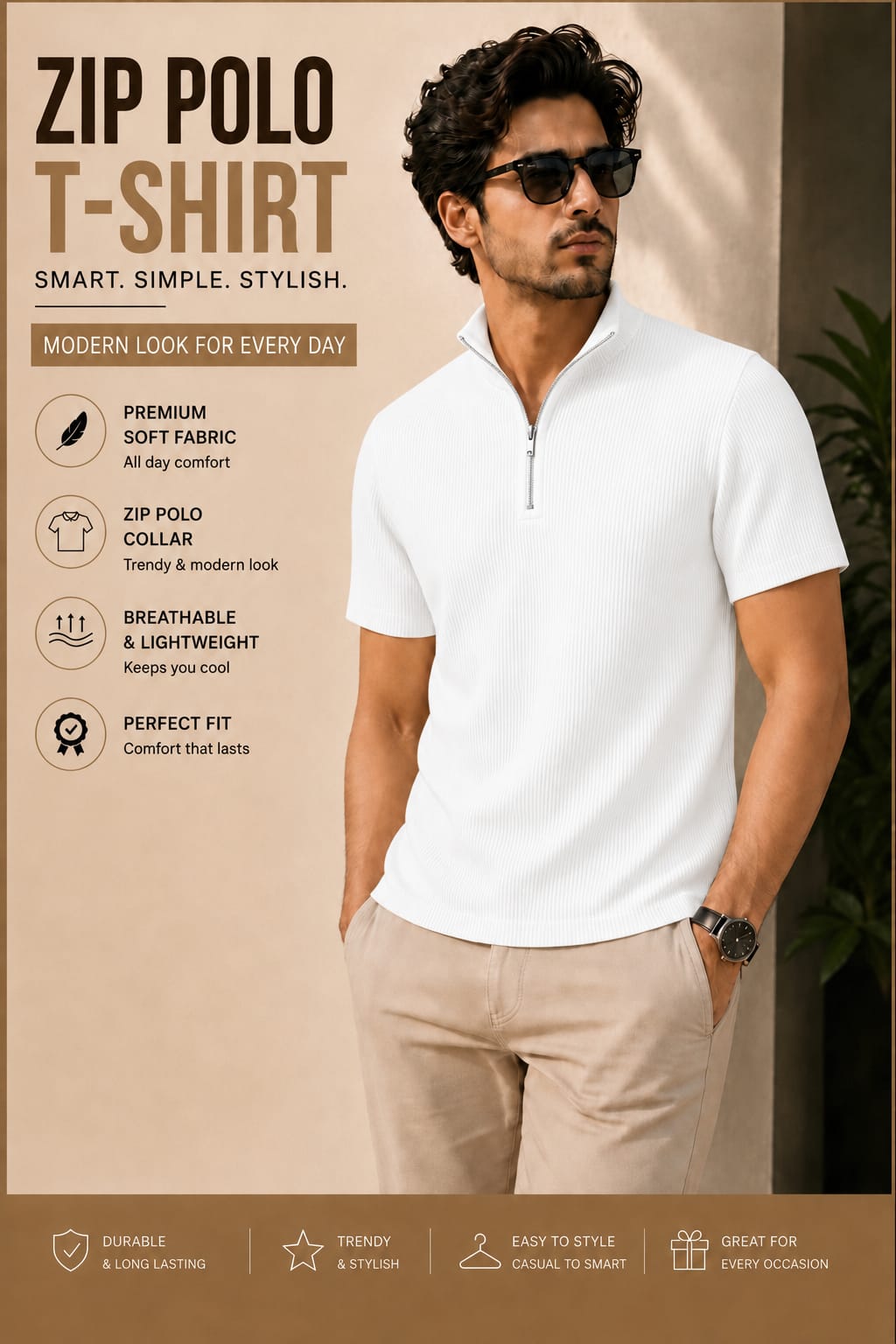 Mens Zipper Polo