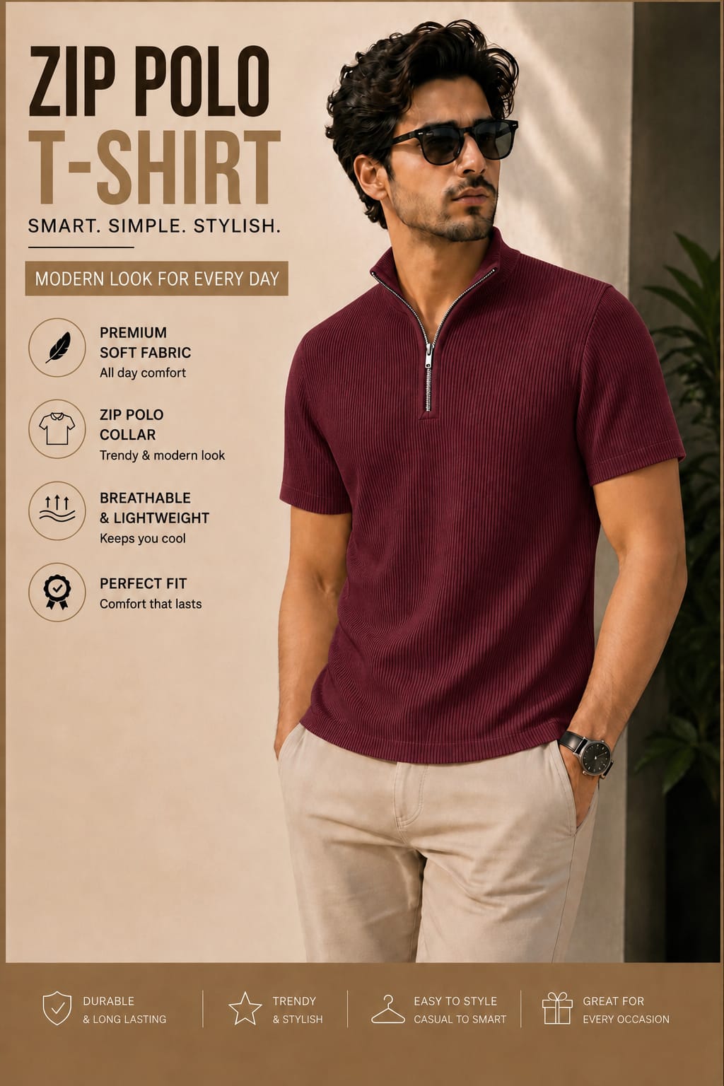 Mens Zipper Polo